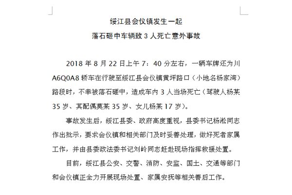 一輛成都牌寶馬車云南被落石砸中，一家三口全遇難(2)