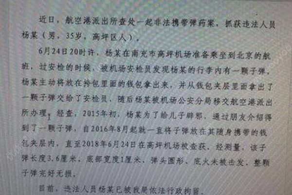 聽信“大師”給兒子辟邪，四川一乘客攜子彈乘飛機被拘留(2)