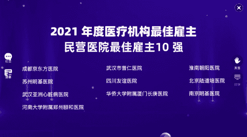 盈康生命旗下四川友誼醫(yī)院上榜“最佳雇主TOP10”